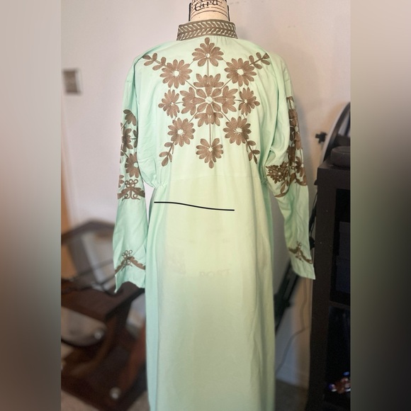 New- Handmade Kaftan from India in Mint Green Floral Embroidered Dress size 3XL - Picture 11 of 15